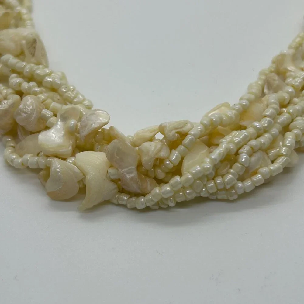 Vintage Multi-Strand Necklace Mother Of Pearl Chips Seed Bead Cruise WearTropics - Picture 9 of 14